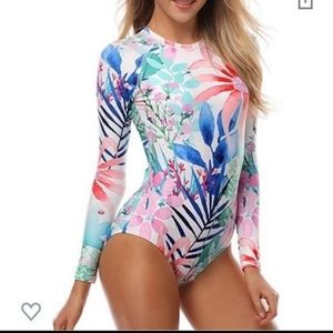 Axesea Long sleeve Floral Print Rash Guard One Piece Swim Suit Size 6